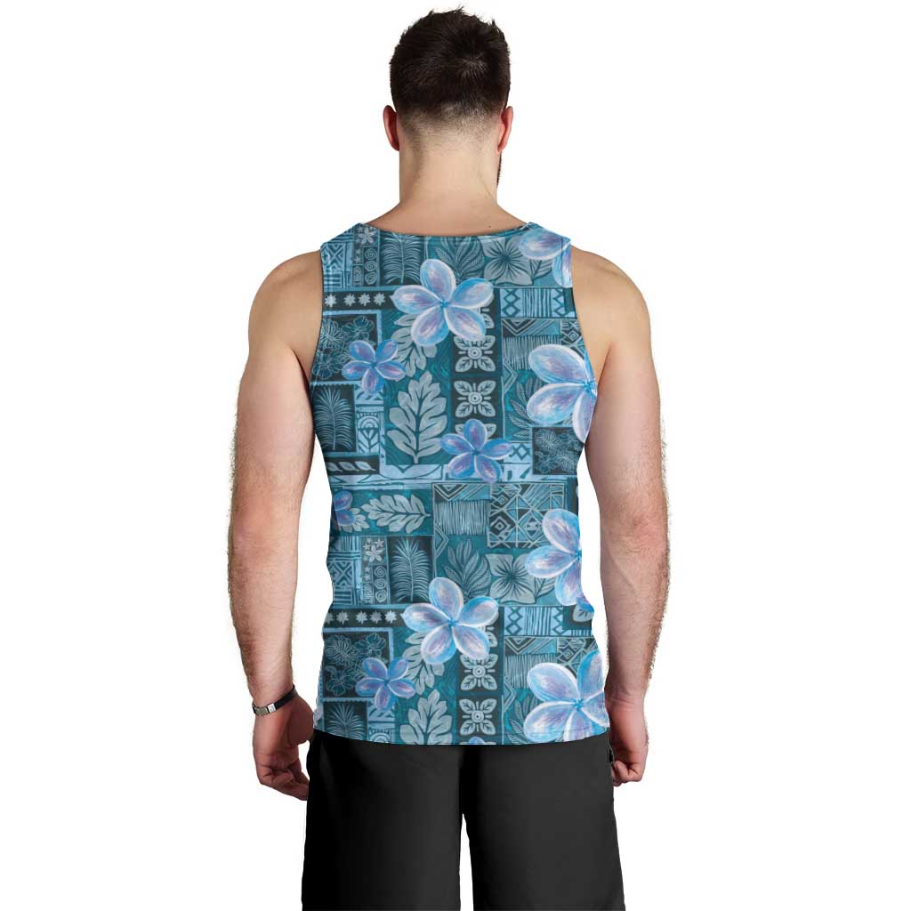 Cyan Hawaii Plumeria With Tropical Flowers Motifs Men Tank Top LT14 - Polynesian Pride