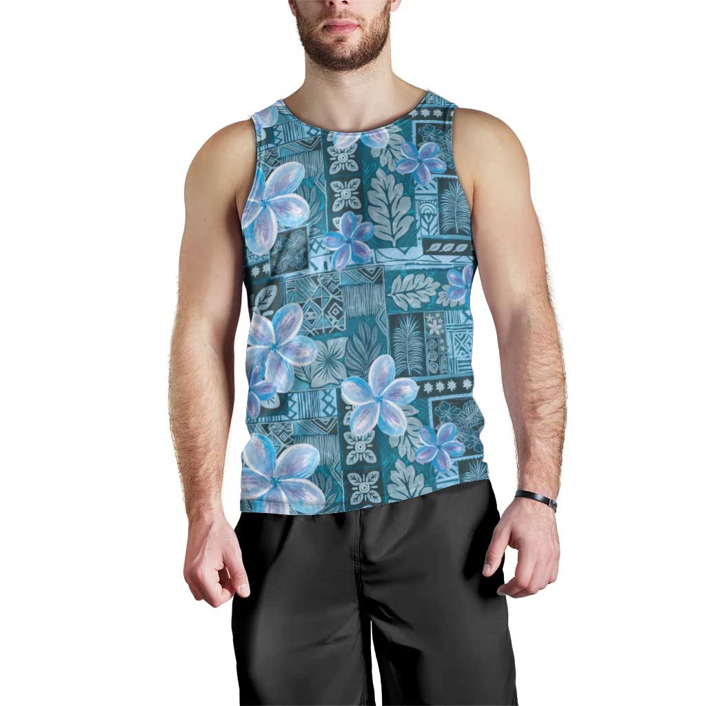Cyan Hawaii Plumeria With Tropical Flowers Motifs Men Tank Top LT14 - Polynesian Pride