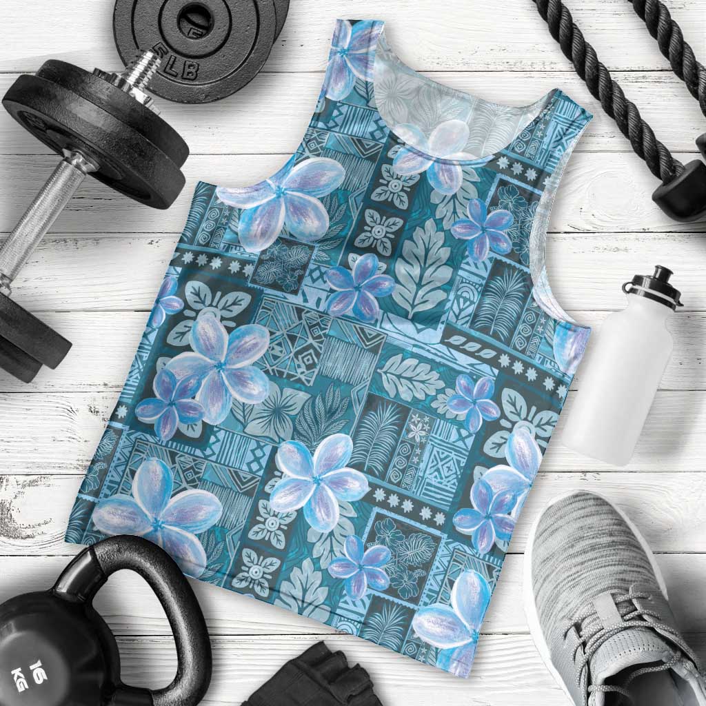 Cyan Hawaii Plumeria With Tropical Flowers Motifs Men Tank Top LT14 - Polynesian Pride
