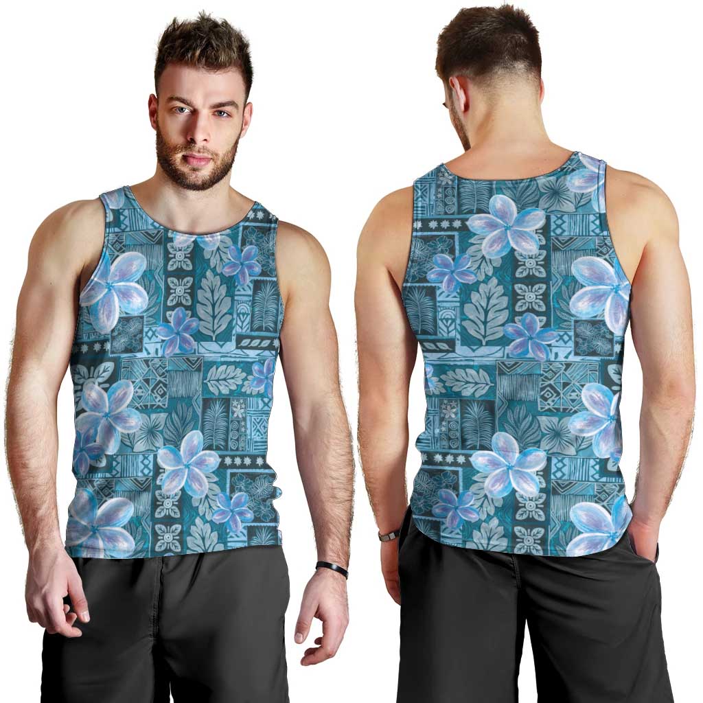 Cyan Hawaii Plumeria With Tropical Flowers Motifs Men Tank Top LT14 - Polynesian Pride