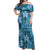 Cyan Hawaii Plumeria With Tropical Flowers Motifs Off Shoulder Maxi Dress