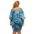Cyan Hawaii Plumeria With Tropical Flowers Motifs Off Shoulder Short Dress