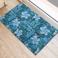 Cyan Hawaii Plumeria With Tropical Flowers Motifs Rubber Doormat LT14 - Polynesian Pride