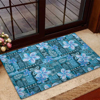 Cyan Hawaii Plumeria With Tropical Flowers Motifs Rubber Doormat LT14 - Polynesian Pride