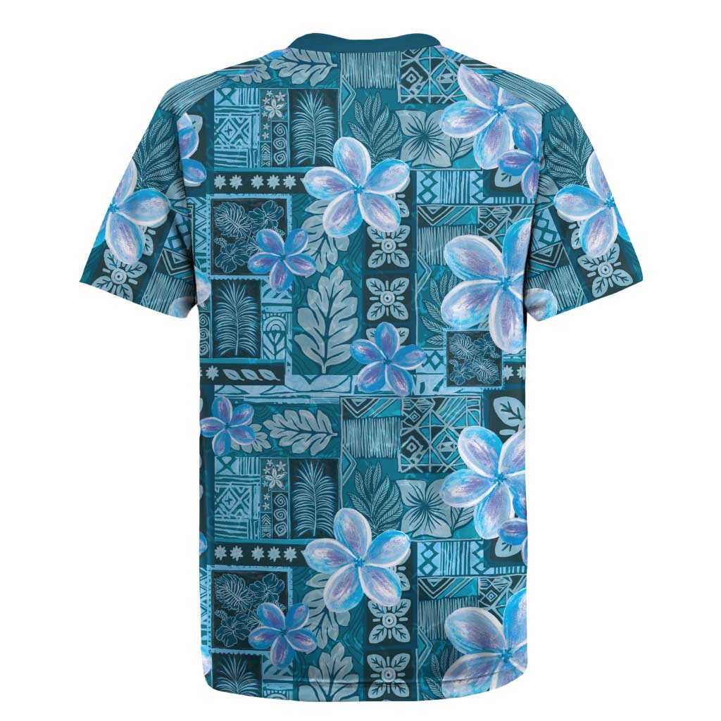 Cyan Hawaii Plumeria With Tropical Flowers Motifs Rugby Jersey