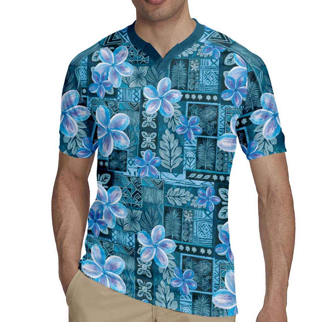 Cyan Hawaii Plumeria With Tropical Flowers Motifs Rugby Jersey
