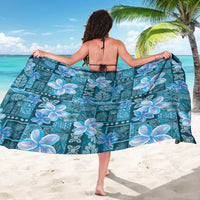 Cyan Hawaii Plumeria With Tropical Flowers Motifs Sarong