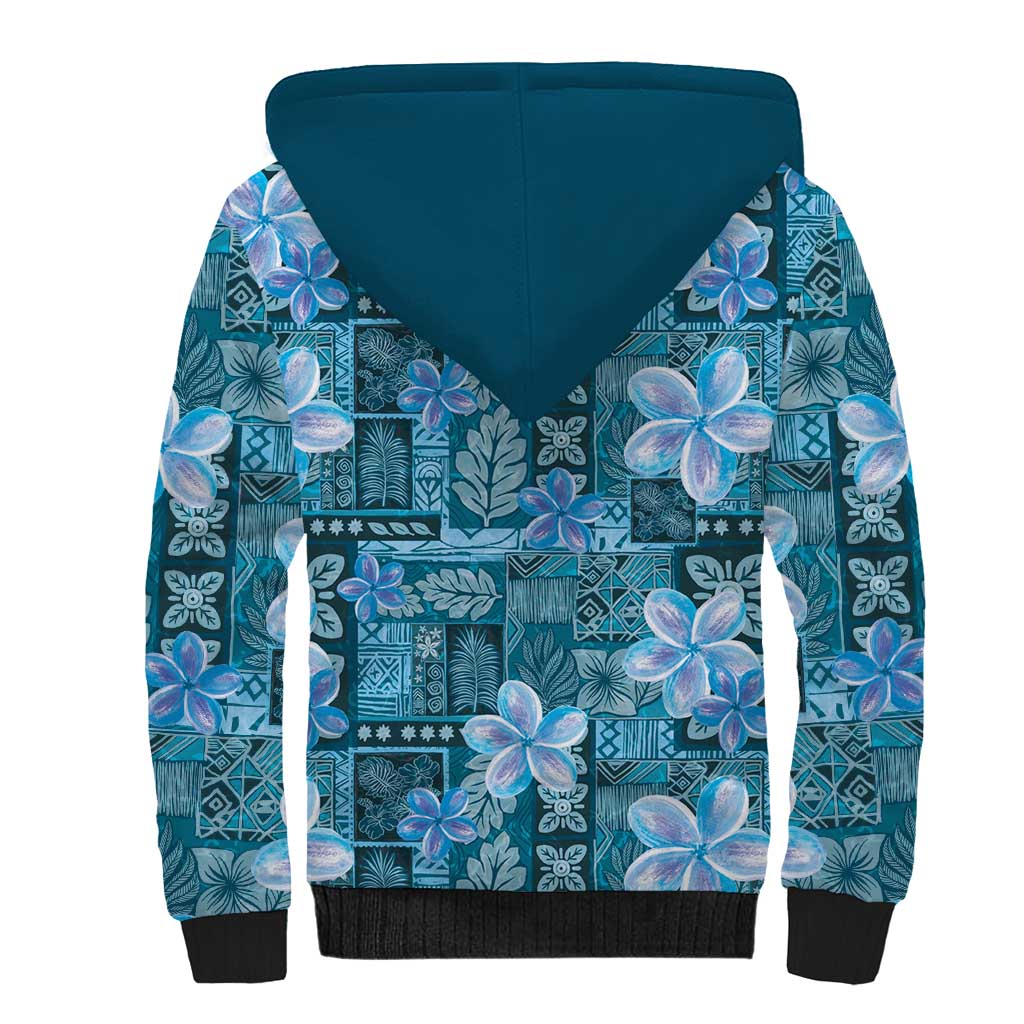 Cyan Hawaii Plumeria With Tropical Flowers Motifs Sherpa Hoodie LT14 - Polynesian Pride