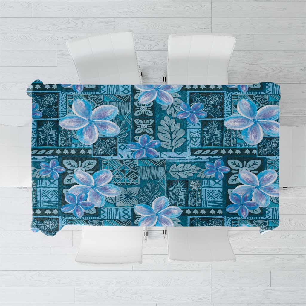 Cyan Hawaii Plumeria With Tropical Flowers Motifs Tablecloth LT14 Cyan - Polynesian Pride