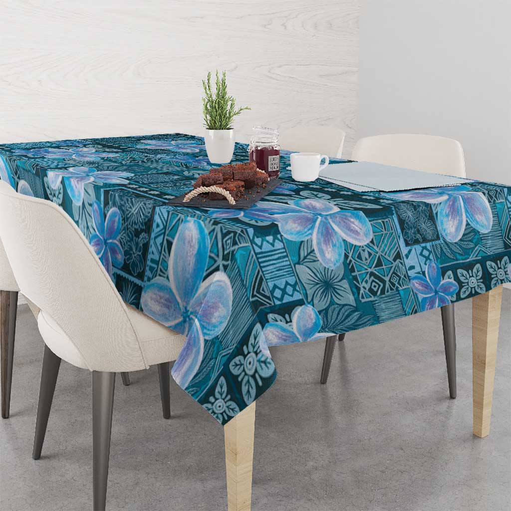 Cyan Hawaii Plumeria With Tropical Flowers Motifs Tablecloth LT14 - Polynesian Pride