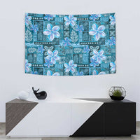 Cyan Hawaii Plumeria With Tropical Flowers Motifs Tapestry