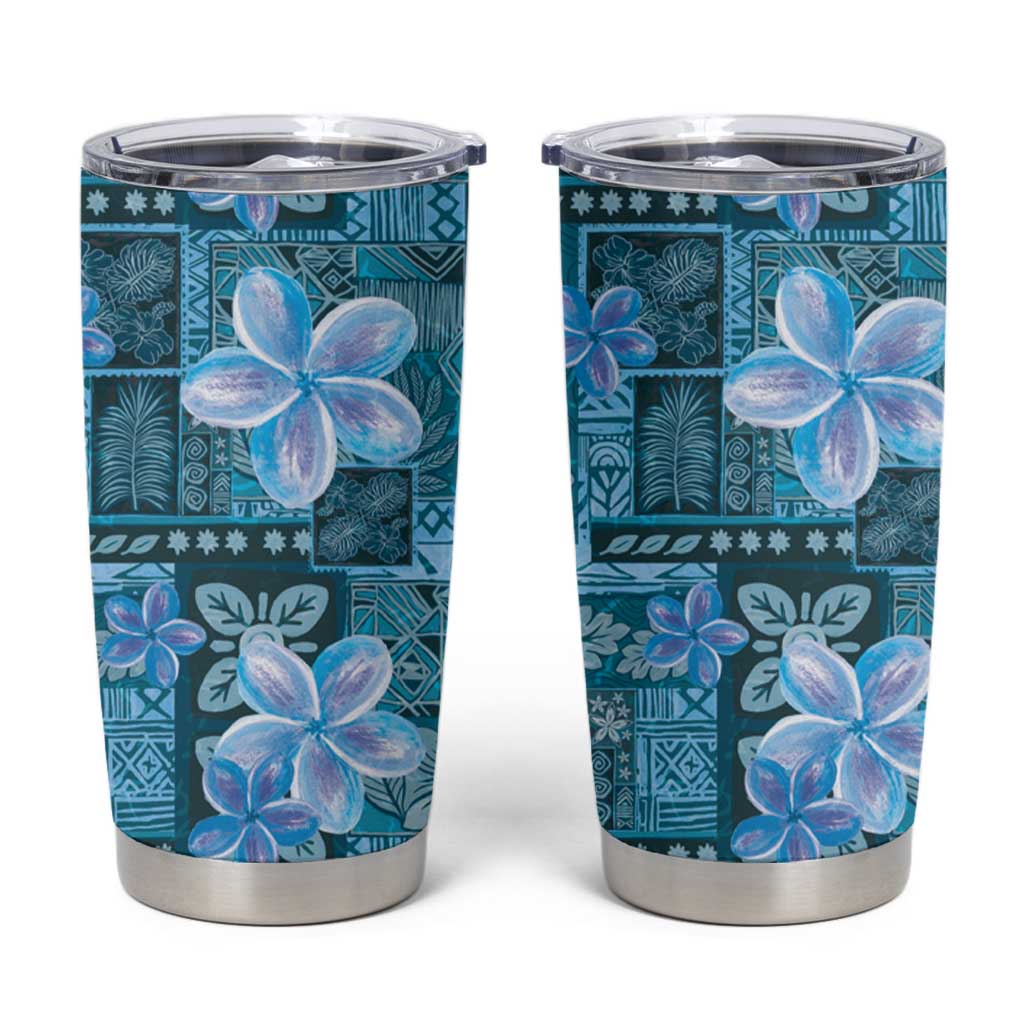 Cyan Hawaii Plumeria With Tropical Flowers Motifs Tumbler Cup