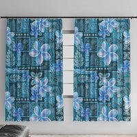 Cyan Hawaii Plumeria With Tropical Flowers Motifs Window Curtain LT14 With Hooks Cyan - Polynesian Pride