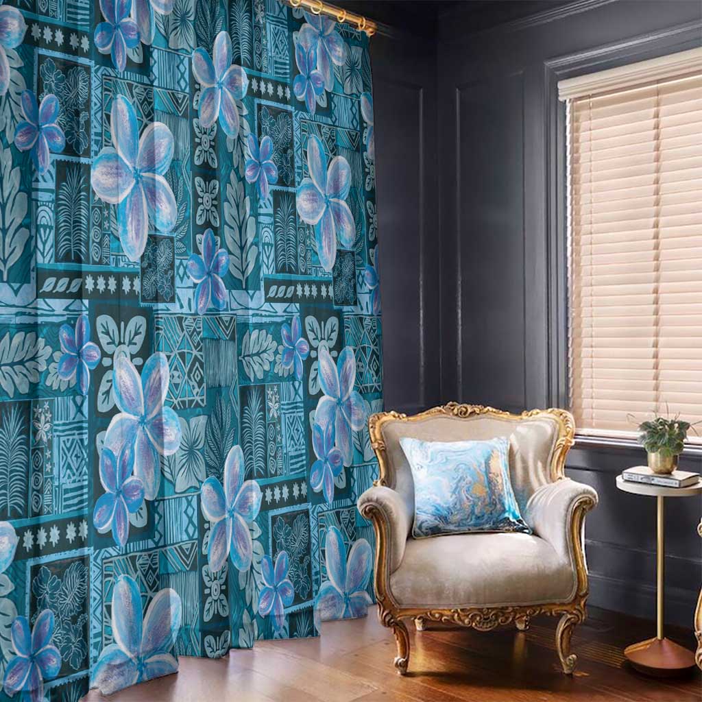 Cyan Hawaii Plumeria With Tropical Flowers Motifs Window Curtain LT14 - Polynesian Pride