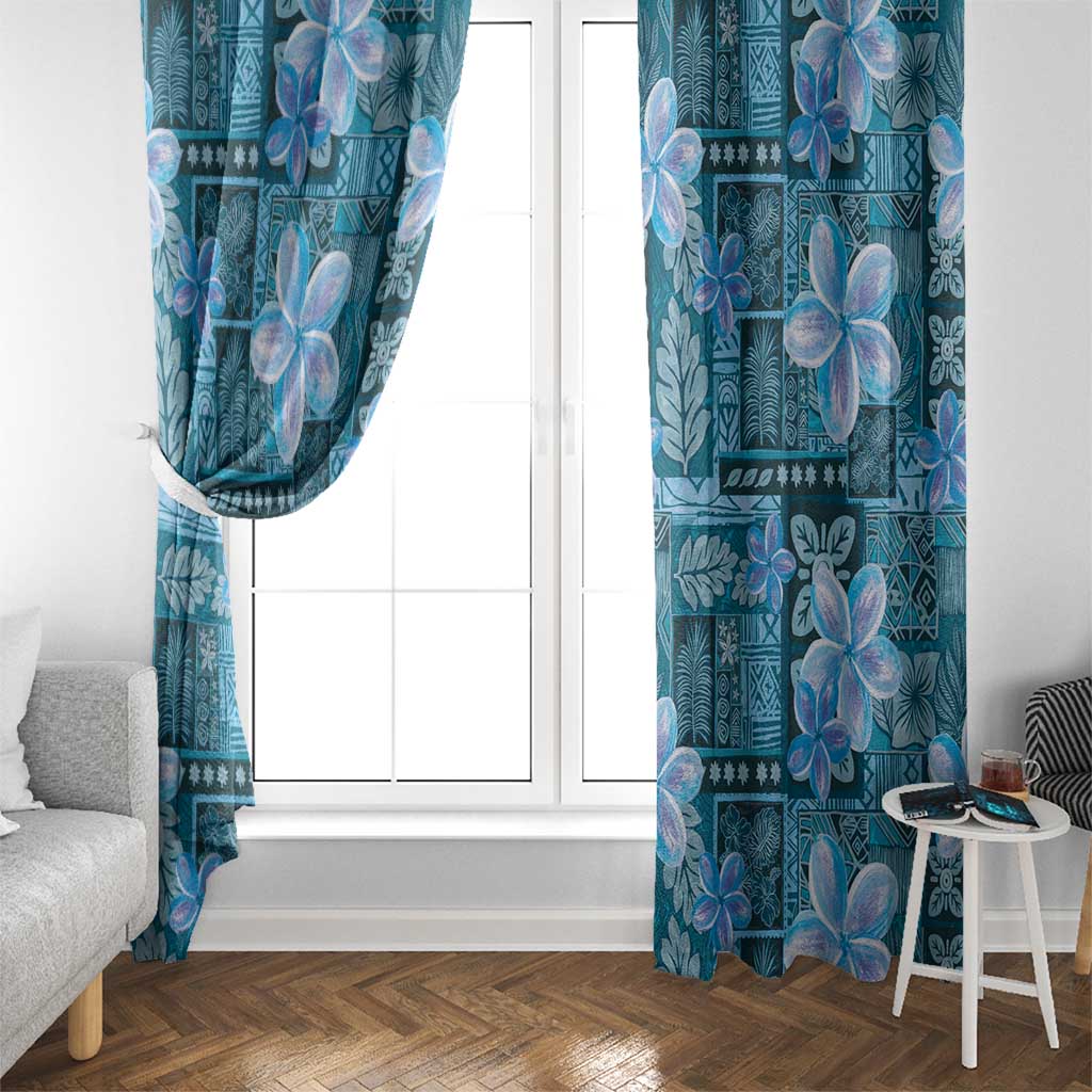 Cyan Hawaii Plumeria With Tropical Flowers Motifs Window Curtain LT14 - Polynesian Pride