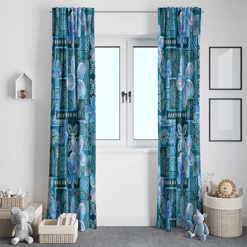 Cyan Hawaii Plumeria With Tropical Flowers Motifs Window Curtain LT14 - Polynesian Pride