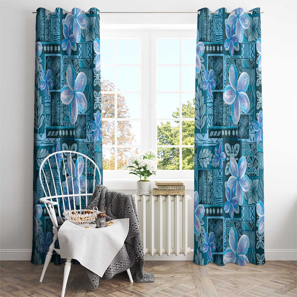 Cyan Hawaii Plumeria With Tropical Flowers Motifs Window Curtain LT14 - Polynesian Pride