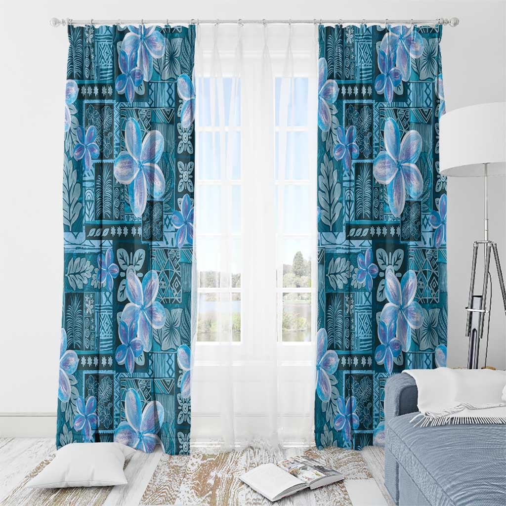 Cyan Hawaii Plumeria With Tropical Flowers Motifs Window Curtain LT14 - Polynesian Pride
