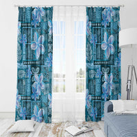Cyan Hawaii Plumeria With Tropical Flowers Motifs Window Curtain LT14 - Polynesian Pride