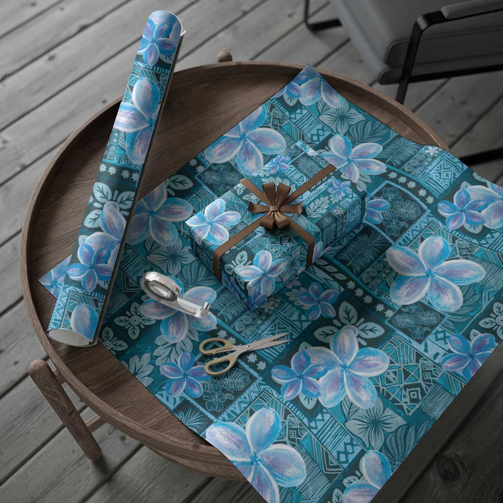 Cyan Hawaii Plumeria With Tropical Flowers Motifs Wrapping Paper LT14 - Polynesian Pride