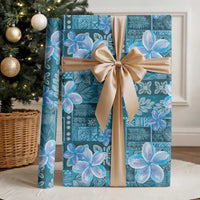 Cyan Hawaii Plumeria With Tropical Flowers Motifs Wrapping Paper LT14 - Polynesian Pride
