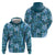 Cyan Hawaii Plumeria With Tropical Flowers Motifs Zip Hoodie