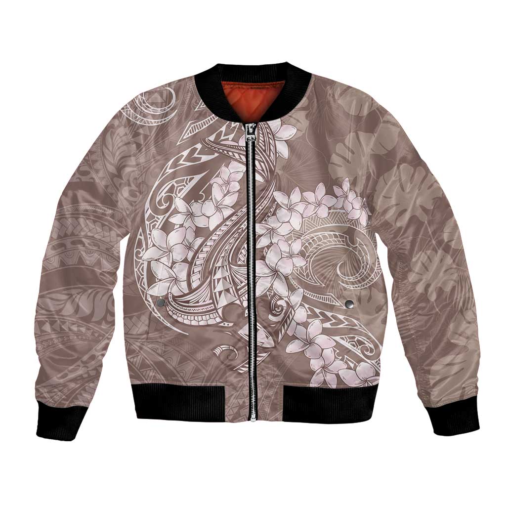 Polynesia Hammerhead Shark Tattoo With Plumeria Lei Bomber Jacket