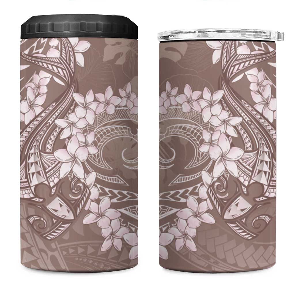 Polynesia Hammerhead Shark Tattoo With Plumeria Lei 4 in 1 Can Cooler Tumbler LT14 One Size: 16 oz Mocha - Polynesian Pride