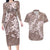 Polynesia Hammerhead Shark Tattoo With Plumeria Lei Couples Matching Long Sleeve Bodycon Dress and Hawaiian Shirt