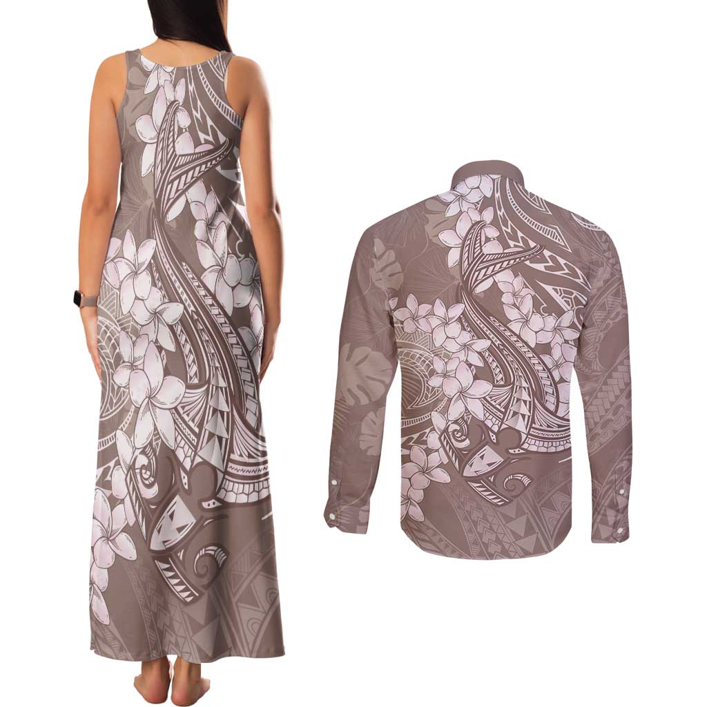 Polynesia Hammerhead Shark Tattoo With Plumeria Lei Couples Matching Tank Maxi Dress and Long Sleeve Button Shirt LT14 - Polynesian Pride