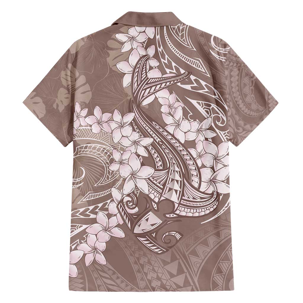 Polynesia Hammerhead Shark Tattoo With Plumeria Lei Family Matching Long Sleeve Bodycon Dress and Hawaiian Shirt
