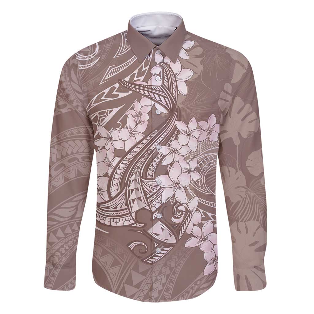 Polynesia Hammerhead Shark Tattoo With Plumeria Lei Family Matching Long Sleeve Bodycon Dress and Hawaiian Shirt