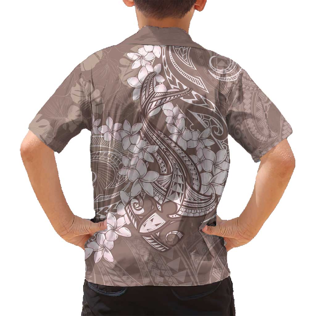 Polynesia Hammerhead Shark Tattoo With Plumeria Lei Family Matching Tank Maxi Dress and Hawaiian Shirt