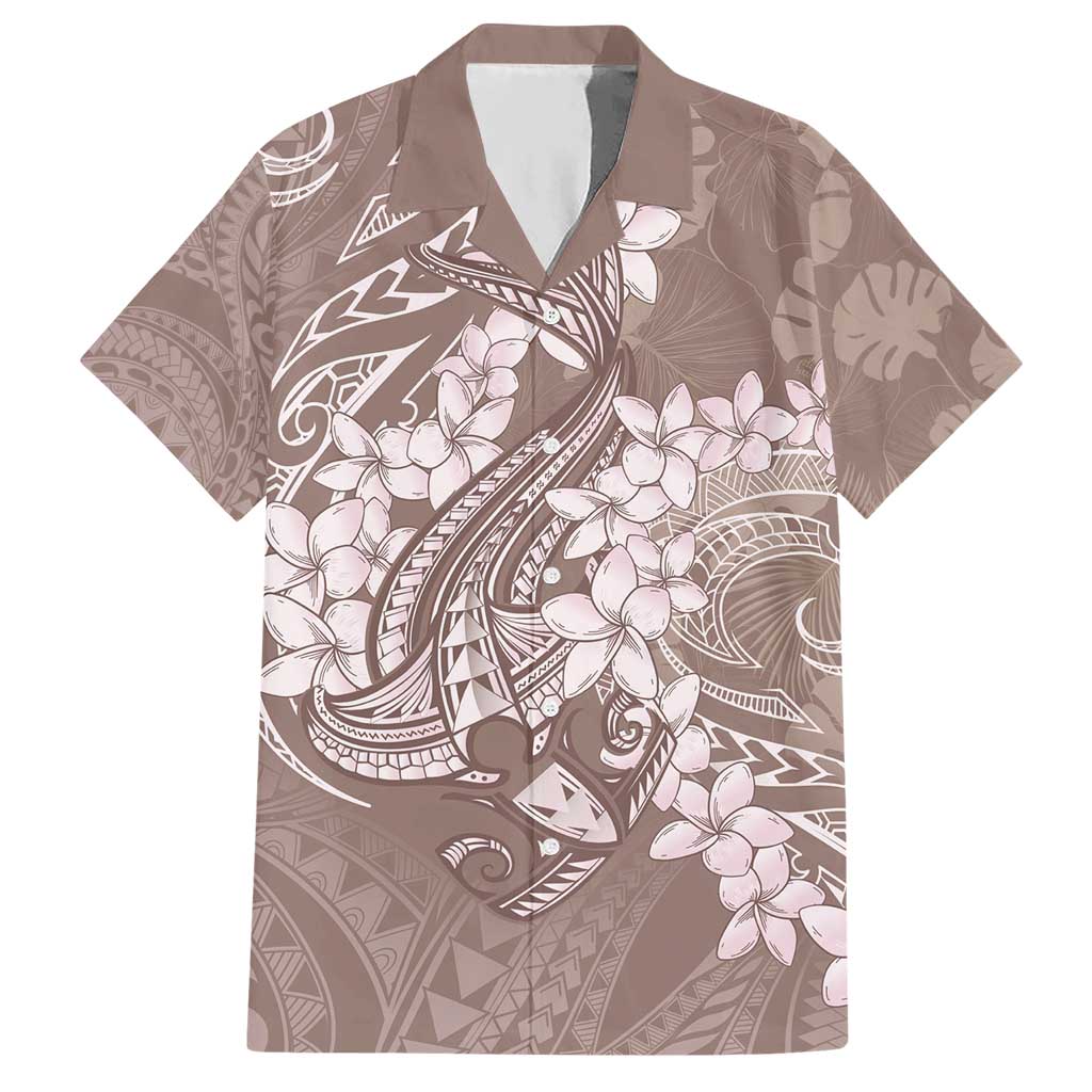 Polynesia Hammerhead Shark Tattoo With Plumeria Lei Hawaiian Shirt LT14 Mocha - Polynesian Pride