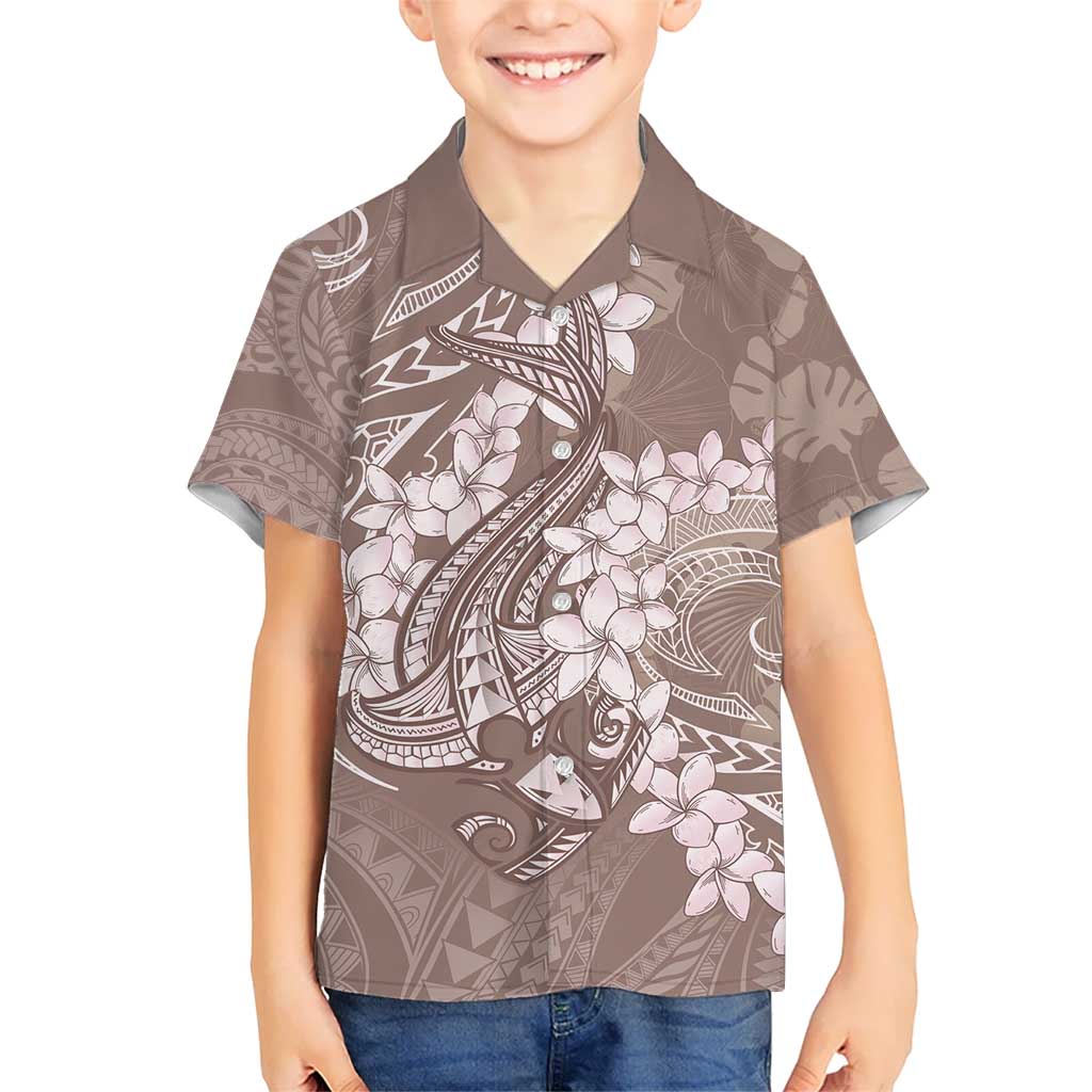 Polynesia Hammerhead Shark Tattoo With Plumeria Lei Kid Hawaiian Shirt LT14 Kid Mocha - Polynesian Pride