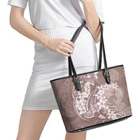 Polynesia Hammerhead Shark Tattoo With Plumeria Lei Leather Tote Bag