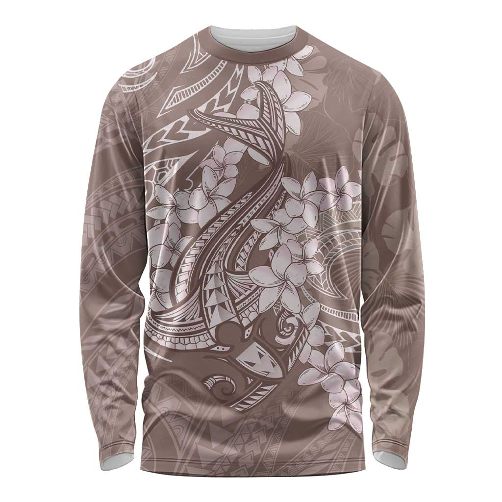 Polynesia Hammerhead Shark Tattoo With Plumeria Lei Long Sleeve Shirt LT14 Unisex Mocha - Polynesian Pride