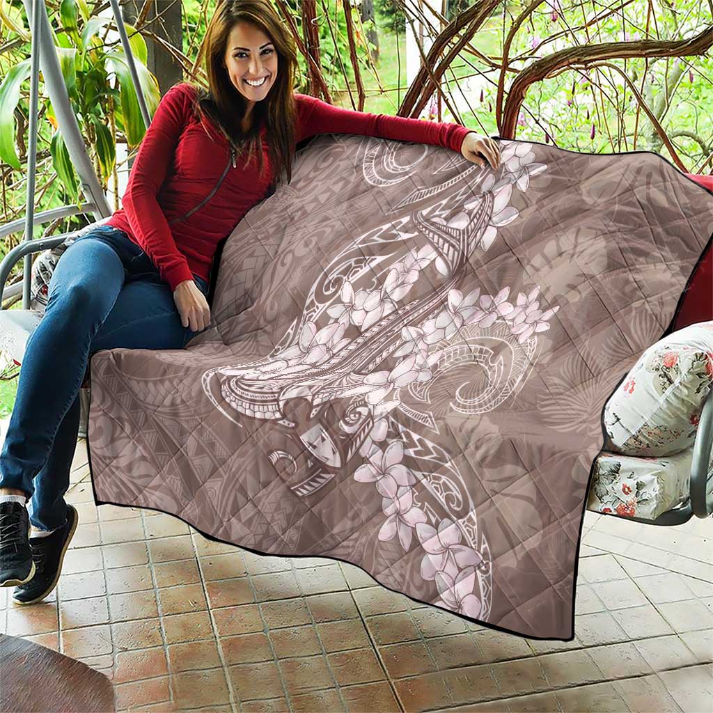 Polynesia Hammerhead Shark Tattoo With Plumeria Lei Quilt