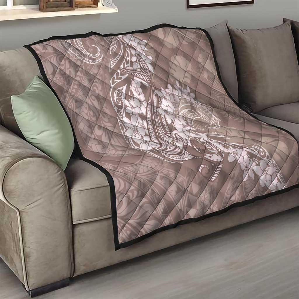 Polynesia Hammerhead Shark Tattoo With Plumeria Lei Quilt