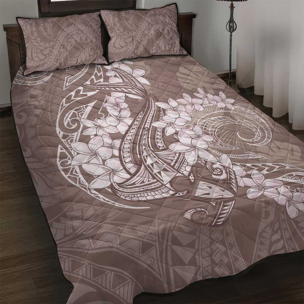 Polynesia Hammerhead Shark Tattoo With Plumeria Lei Quilt Bed Set LT14 Mocha - Polynesian Pride