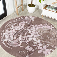 Polynesia Hammerhead Shark Tattoo With Plumeria Lei Round Carpet