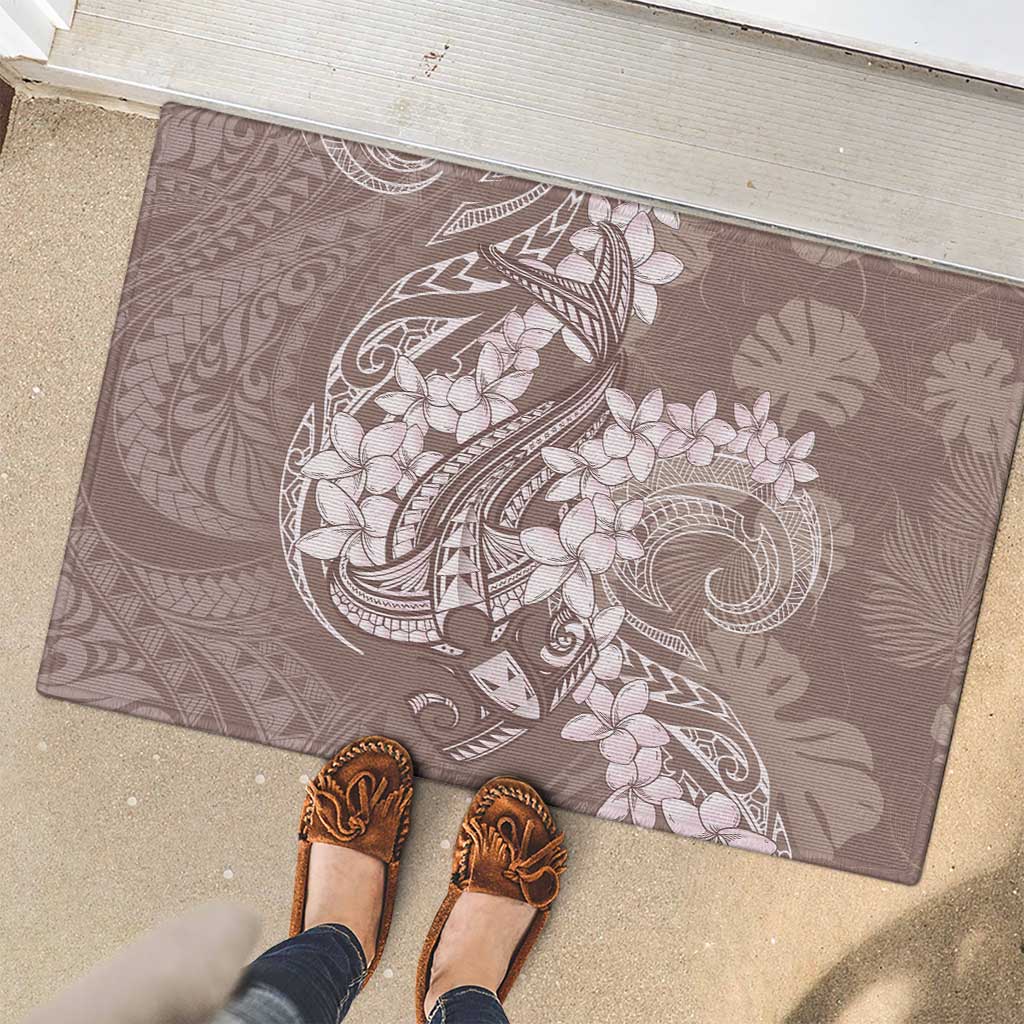 Polynesia Hammerhead Shark Tattoo With Plumeria Lei Rubber Doormat LT14 - Polynesian Pride
