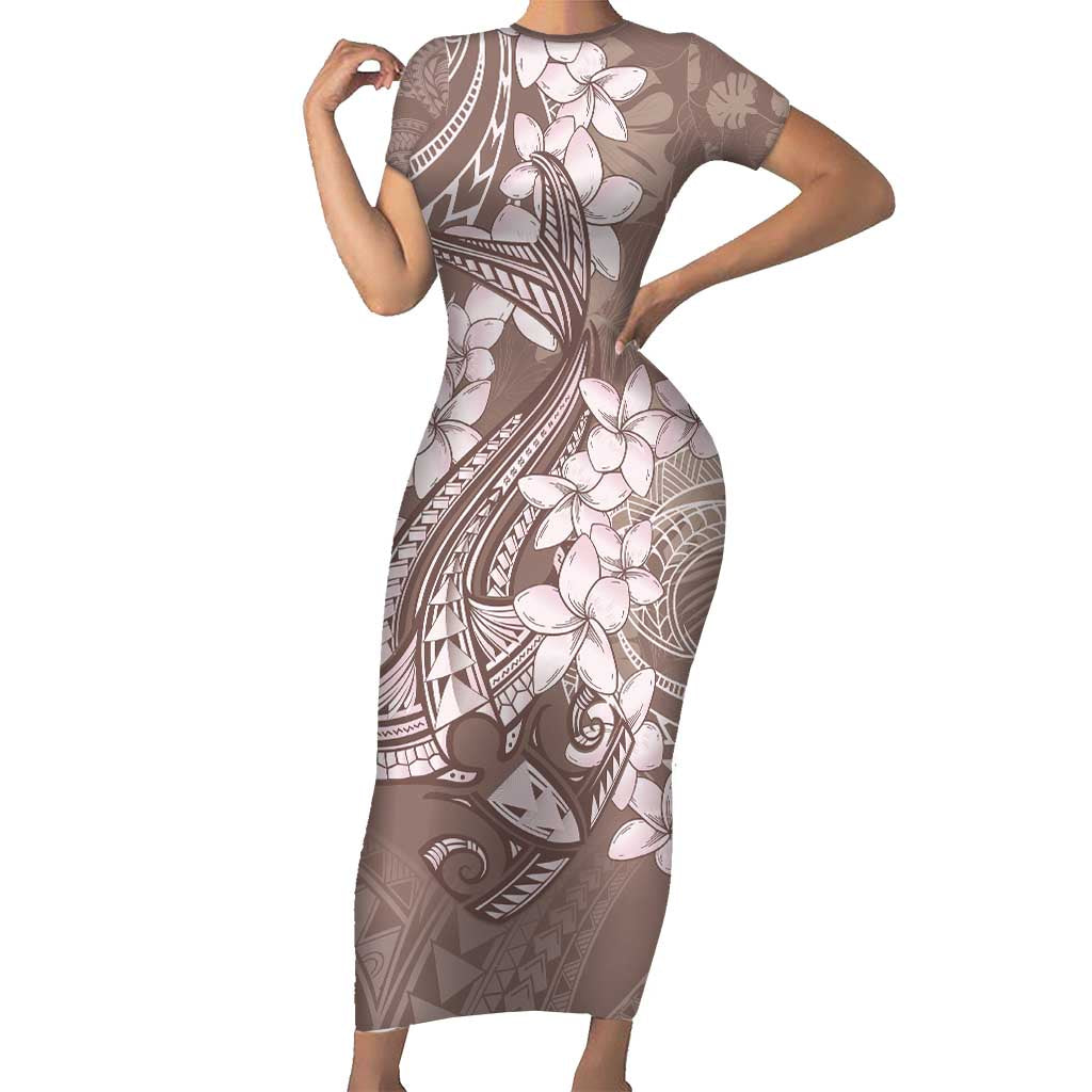 Polynesia Hammerhead Shark Tattoo With Plumeria Lei Short Sleeve Bodycon Dress