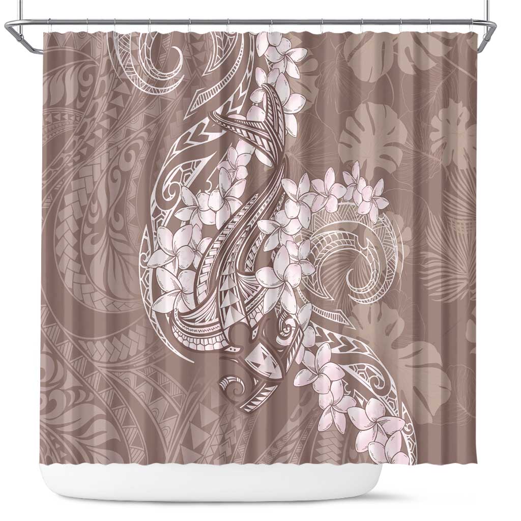 Polynesia Hammerhead Shark Tattoo With Plumeria Lei Shower Curtain