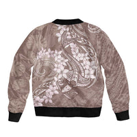 Polynesia Hammerhead Shark Tattoo With Plumeria Lei Sleeve Zip Bomber Jacket