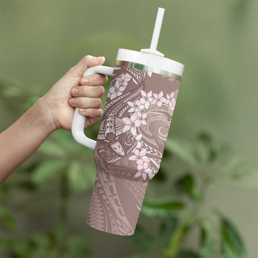 Polynesia Hammerhead Shark Tattoo With Plumeria Lei Tumbler With Handle