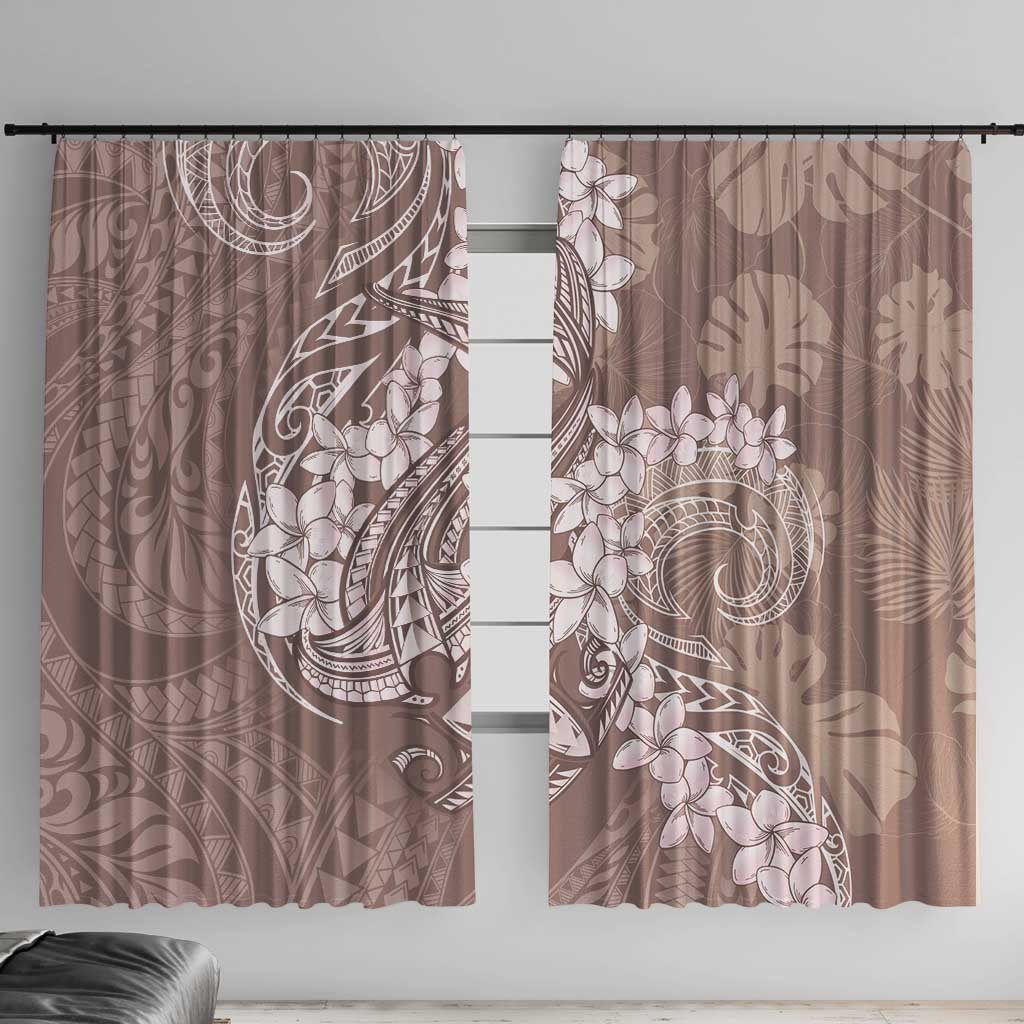 Polynesia Hammerhead Shark Tattoo With Plumeria Lei Window Curtain LT14 With Hooks Mocha - Polynesian Pride