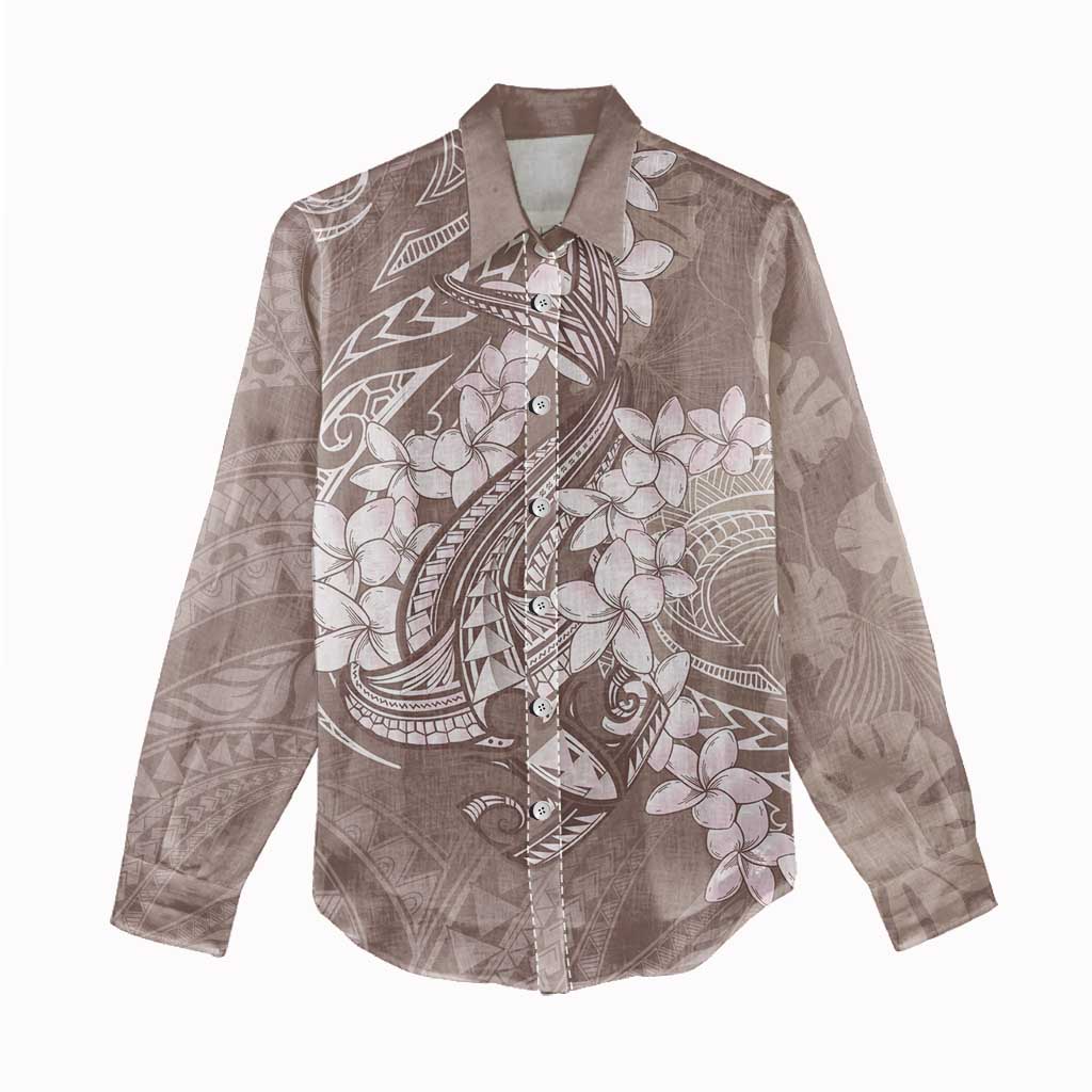 Polynesia Hammerhead Shark Tattoo With Plumeria Lei Women Casual Shirt
