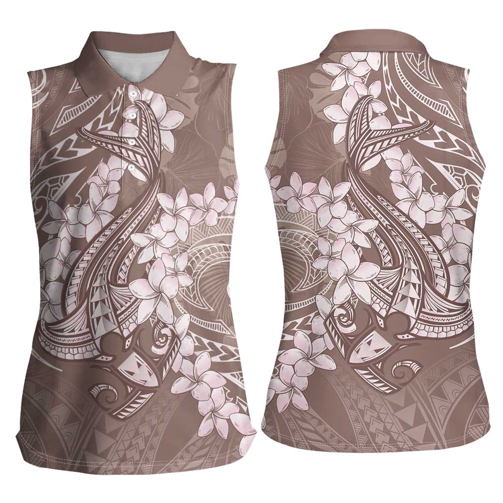 Polynesia Hammerhead Shark Tattoo With Plumeria Lei Women Sleeveless Polo Shirt