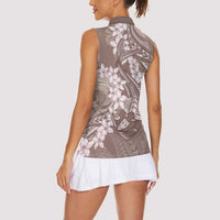 Polynesia Hammerhead Shark Tattoo With Plumeria Lei Women Sleeveless Polo Shirt